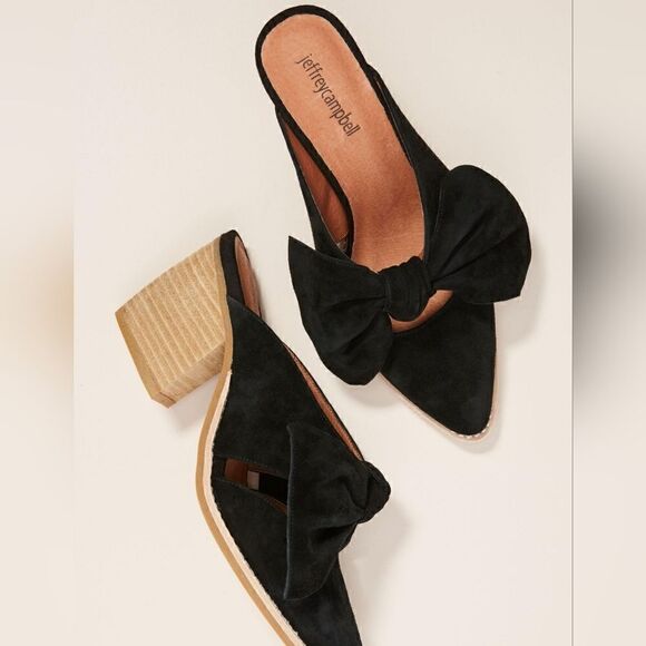 Jeffrey Campbell Cyrus Bow Black Suede Slip On Mule Heel Anthropologie | 7.5 - Picture 14 of 14
